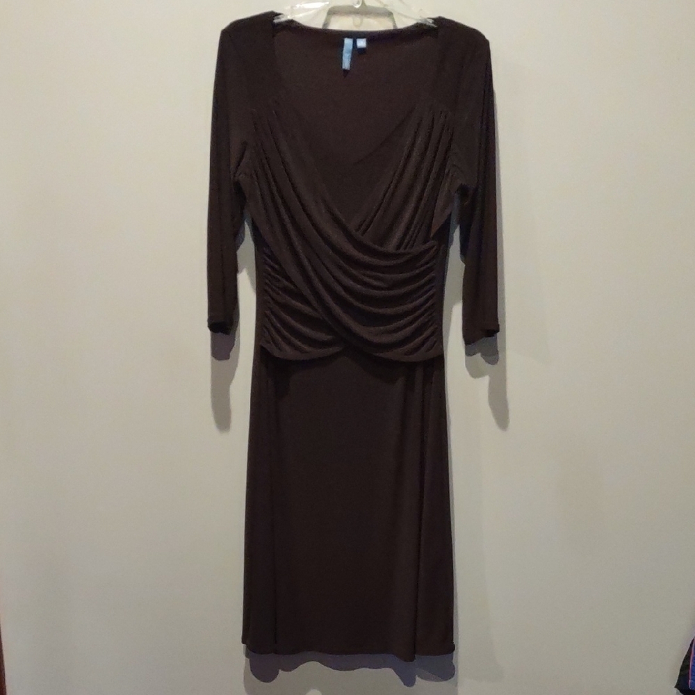 Brown Women's Dress Slimming V neck Wrap Around Control Waist Size M